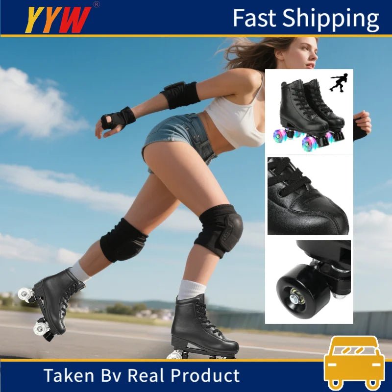 YYW Flashing Quad Roller Skates for Adults - Outdoor Skating Sneakers - silverfoxgoods